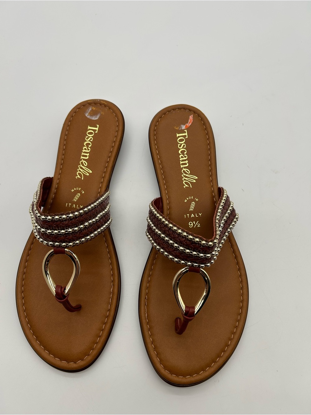 Toscanella Brown Leather Thong Sandals - Women's 9.5 Made In Italy